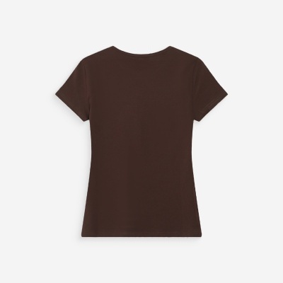 T-shirt castanha de algodão vista pelas costas