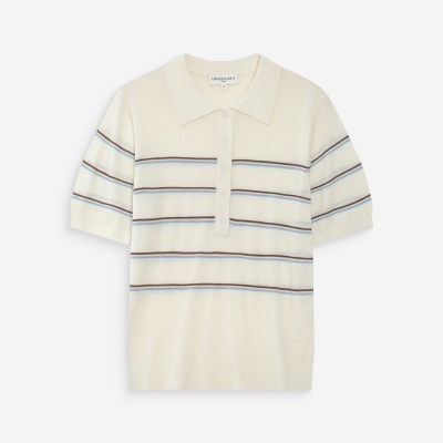 Camisola polo creme riscada com botões frontais