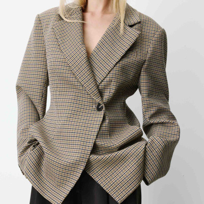 Blazer de padrão pied-de-poule com botão e lapelas largas