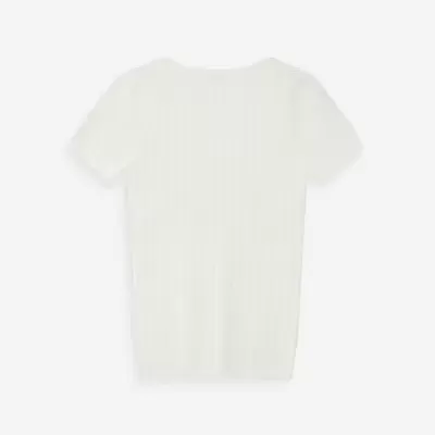 Camisola branca de malha de manga curta com padrão riscado