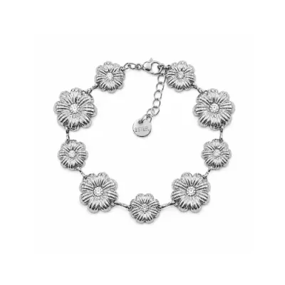 Pulseira prateada com flores de aço inoxidável