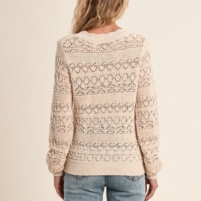 Camisola de malha bege rendada vista de costas