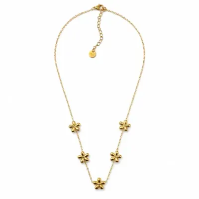 Colar dourado com flores em fundo branco