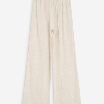 Calças bege claro de tecido com cintura elástica