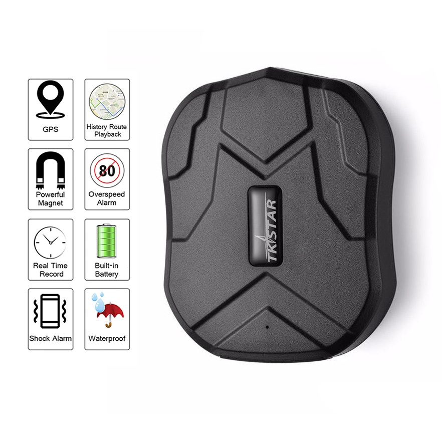 Dispositivo GPS preto TKSTAR com ícones de funções ao lado.