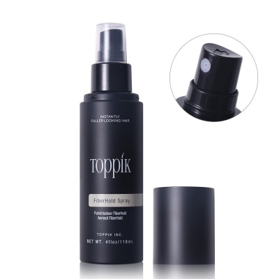 Frasco preto de spray Toppik FiberHold para cabelo com tampa e spray pulverizador