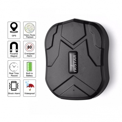 Dispositivo GPS preto TKSTAR com ícones de funções ao lado.