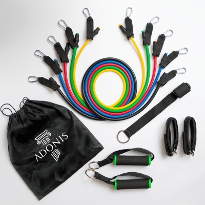 Conjunto de elásticos de resistência e acessórios com saco de pano preto