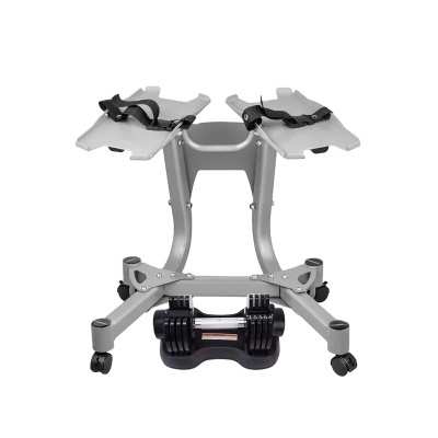 Suporte ergonómico para laptop em metal prateado com rodas e plataformas ajustáveis com cintas pretas