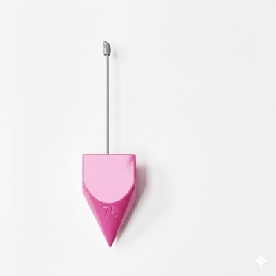 Plomada rosa com cabo prateado e número 75