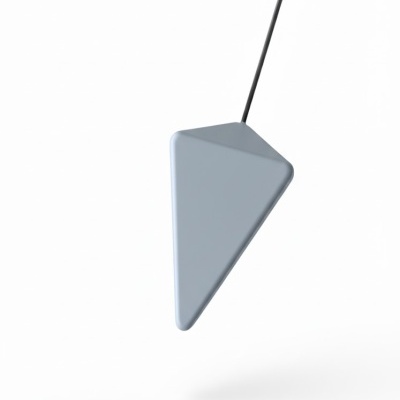 Pêndulo triangular cinza com haste preta suspenso