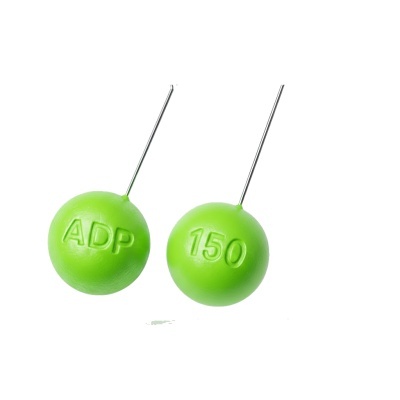 Duas esferas verdes com texto ADP e 150