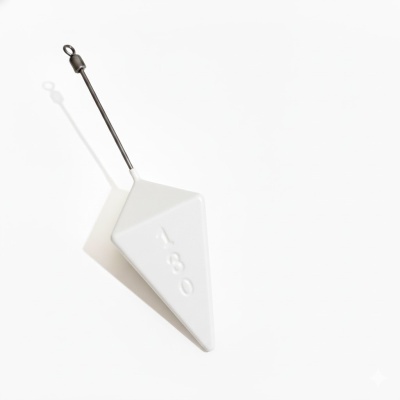 Peso de chumbo branco triangular com gancho metálico preto