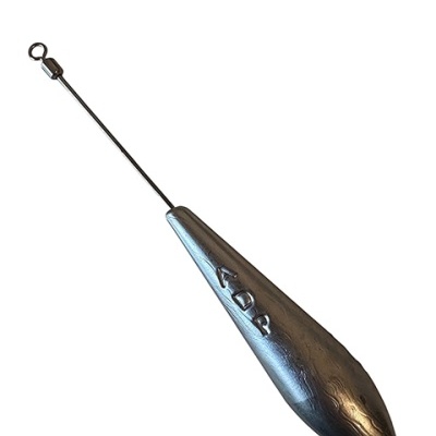 Peso de pesca metálico prateado com 40g marcado e anel giratório