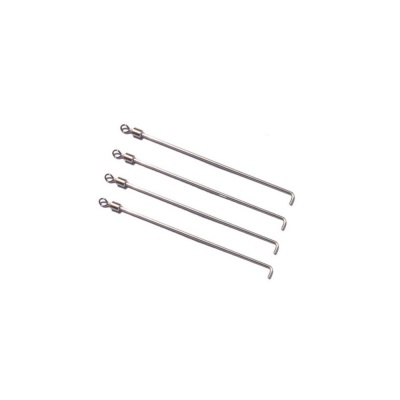 Conjunto de quatro raios de bicicleta em aço inoxidável prateado.