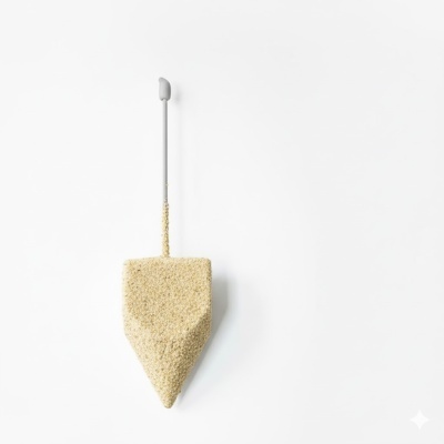 Drone cinza claro e preto coberto parcialmente por areia sobre fundo branco