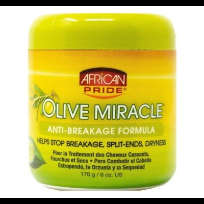 Frasco amarelo com tampa verde do produto AFRICAN PRIDE OLIVE MIRACLE