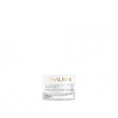 Frasco de creme facial Thalion Algolift branco com rótulo e tampa branca em fundo branco