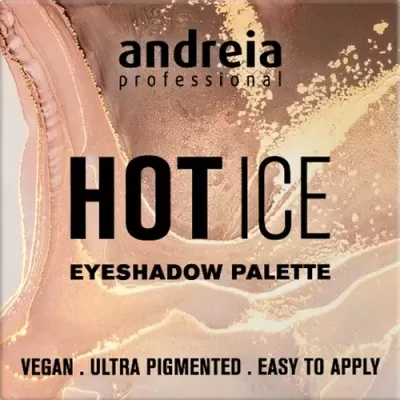 Chocolate marmoreado com texto preto, palete de sombras 'HOT ICE' da andreia professional