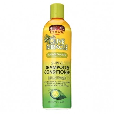 Frasco de shampoo e condicionador 2-em-1 African Pride Olive Miracle