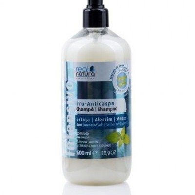 frasco de champô pro-anticaspa real natura com doseador preto