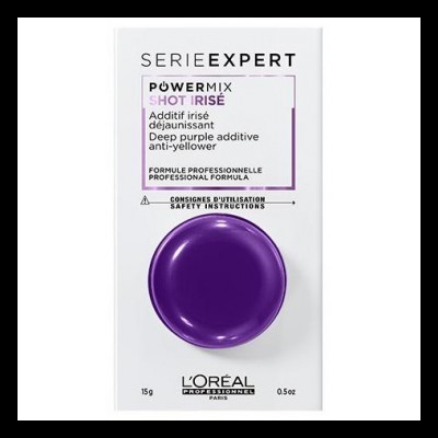 Embalagem branca com cápsula roxa de produto L'Oréal Série Expert Powermix Shot Irisé