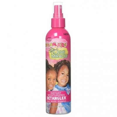 Spray desenredante Dream Kids Olive Miracle rosa com tampa transparente e imagem de crianças