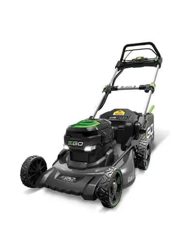 Corta-relva elétrico preto com detalhes verdes e asa de empunhadura