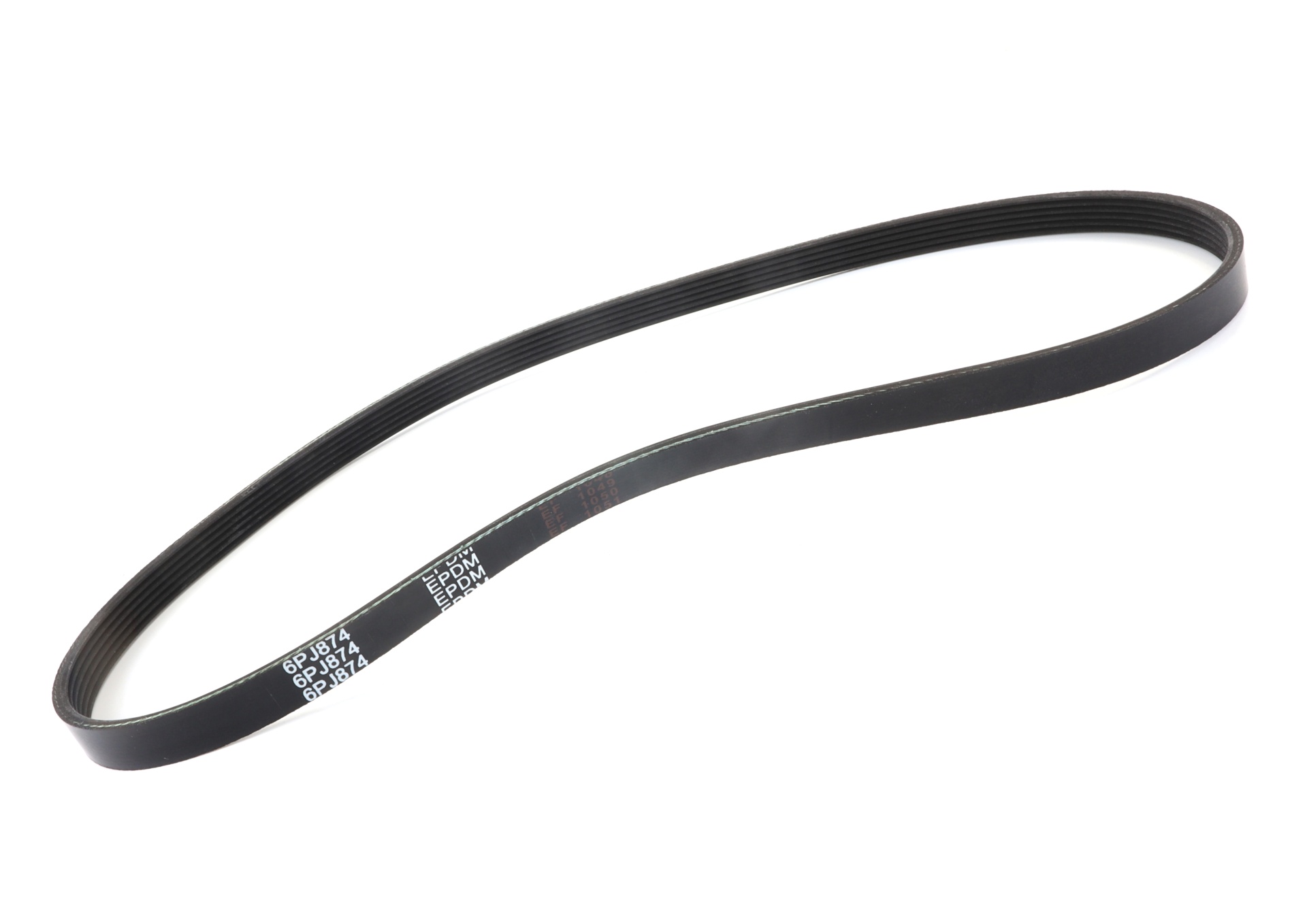 Correia preta plana e estriada com texto branco EPDM 6PJ874