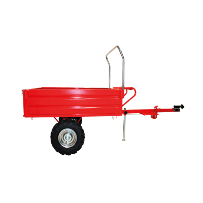 Carro de carga pequeno vermelho com uma roda preta e suporte metálico