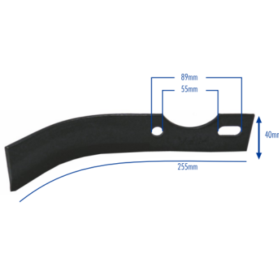 Lâmina metálica preta com dimensões medidas e fundo branco