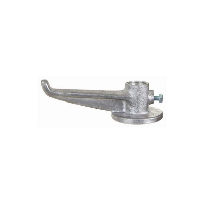 Peça metálica prateada em forma de alavanca com base circular