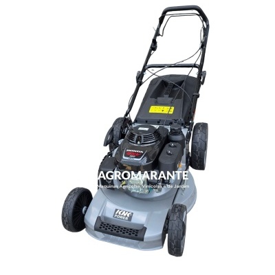 Corta-relva cinzento com motor preto Honda GXV 160 OHV e 4 rodas grandes.