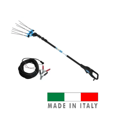 Varejadora elétrica para colheita com cabo e cabos para bateria, símbolo da bandeira da Itália e texto MADE IN ITALY