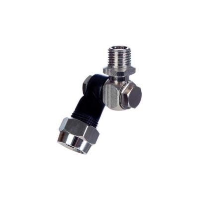 Conector metálico com acabamento cromado e parte em plástico preto