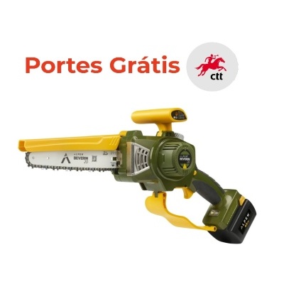 Motosserra elétrica verde e amarela Alpen Beverin 20 com capa de proteção e bateria