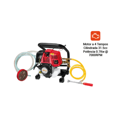 Equipamento de alta pressão com motor a gasolina, mangueiras e acessórios