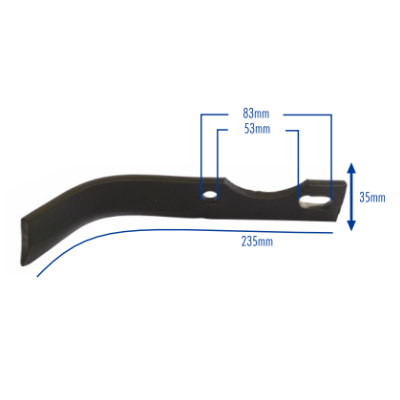 Peça metálica preta com furos e medidas indicadas
