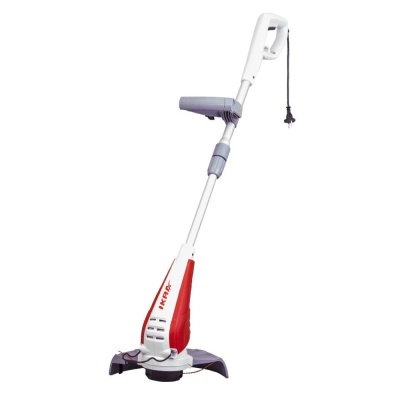 Aparador elétrico de jardim branco, vermelho e cinza com cabo e alça