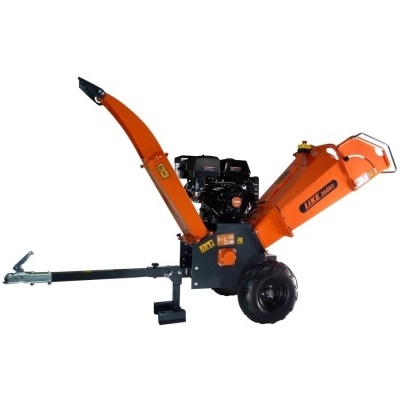 Trituradora de jardim laranja com rodas e motor