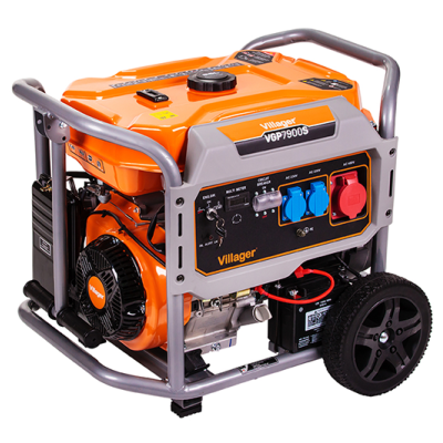 Gerador elétrico portátil laranja e cinza com rodas pretas