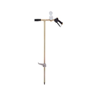 Aspersor metálico para relva com haste dourada e manómetro branco