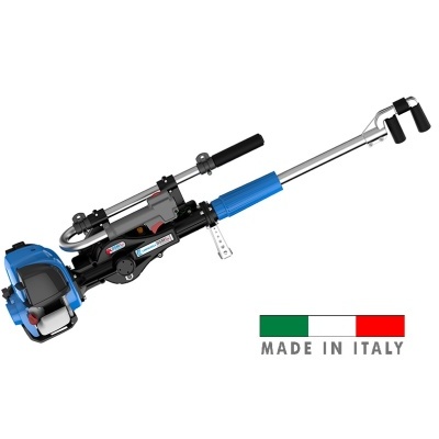 Equipamento para jardim a gasolina com pega azul e preta