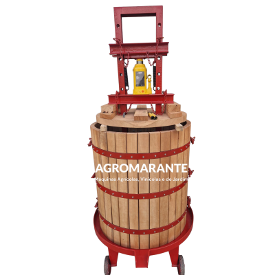 Prensa para azeitonas de madeira e metal com mecanismo hidráulico