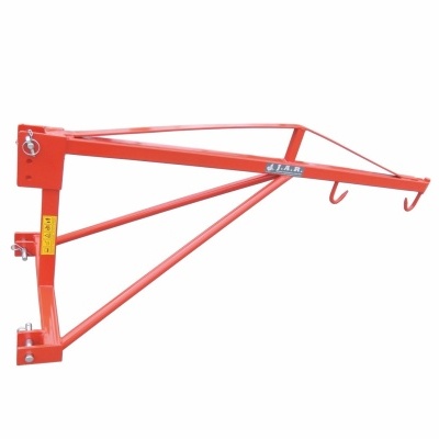 Suporte metálico vermelho com três braços triangulares e ganchos