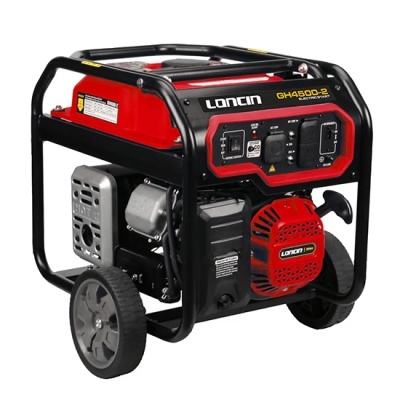 Gerador portátil Loncin GH4500-D vermelho e preto com rodas cinzentas