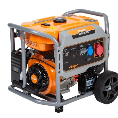 Gerador elétrico portátil Villager VGP6700S com estrutura cinza e corpo laranja