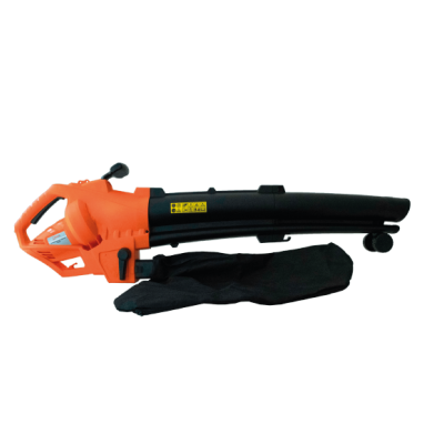 Soprador de folhas elétrico laranja e preto com saco coletor preto e roda