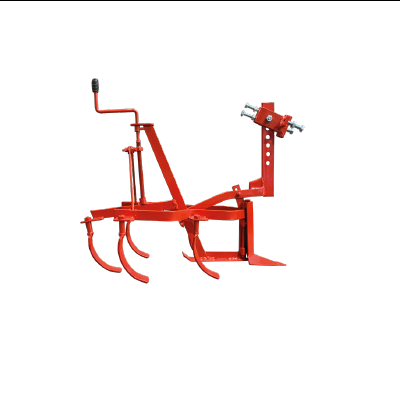 Reboque agrícola metálico vermelho com ganchos e alavanca manual