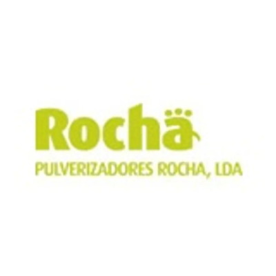 Logótipo verde da marca Rochä e texto PULVERIZADORES ROCHA, LDA sobre fundo branco